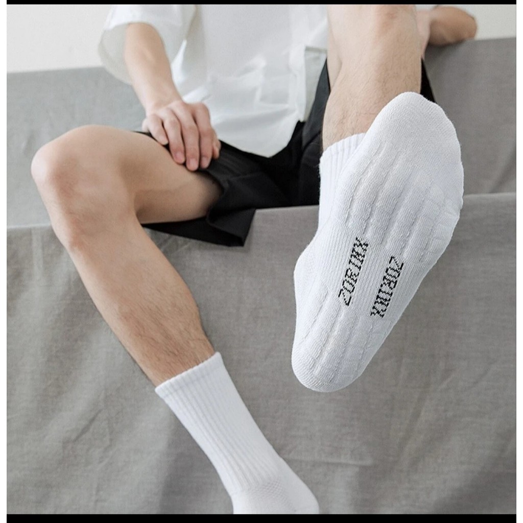 ถุงเท้าบาสเก็ตบอลสำหรับผู้ชาย แบบหลอดกลาง ผ้าฝ้ายแท้ สีขาว อินเทรนด์ LC553WZ7.4