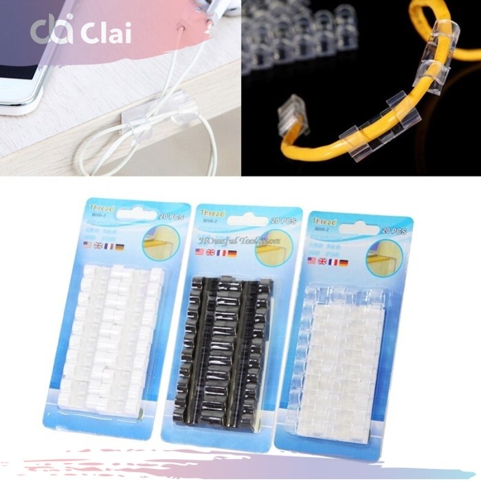 CLAI เนื้อหา 20 / 16 ชิ้นคลิปสายเคเบิล Tidying ที่หนีบสาย Stick-on คลิป USB Charger กาว 3 เมตรสติกเกอร์สายเคเบิล CLAMP Stick-on คลิปการจัดการสาย USB ขนาดเล็กจัดเก็บ hp สายชาร์จข้อมูล PC ขนาดใหญ่ขนาดกลาง จอภาพเครื่องพิมพ์โต๊ะทํางาน