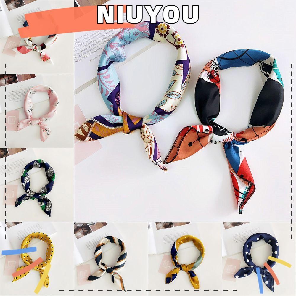 NIUYOU ผ้าพันคอ ผ้าไหม คอสี่เหลี่ยม ขนาดเล็ก สไตล์วินเทจ หรูหรา 50x50 ซม