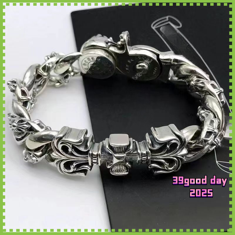 สร้อยข้อมือข้ามผู้ชาย /925 เงินยูโร-สร้อยข้อมือย้อนยุคอเมริกัน/สร้อยข้อมือเหล็กไทเทเนียม / 6854