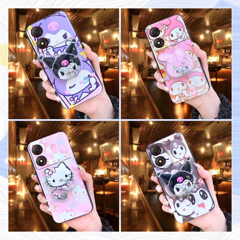 น่ารัก Anti-knock เคสโทรศัพท์สําหรับ ZTE ใบมีด A34 ป้องกัน Quicksand TPU ผิวรู้สึกซิลิโคน Kickstand ความเรียบง่ายป้องกันเลนส์โทรศัพท์ Dirt-proof Glitter หมุนได้ขาตั้งทนทาน