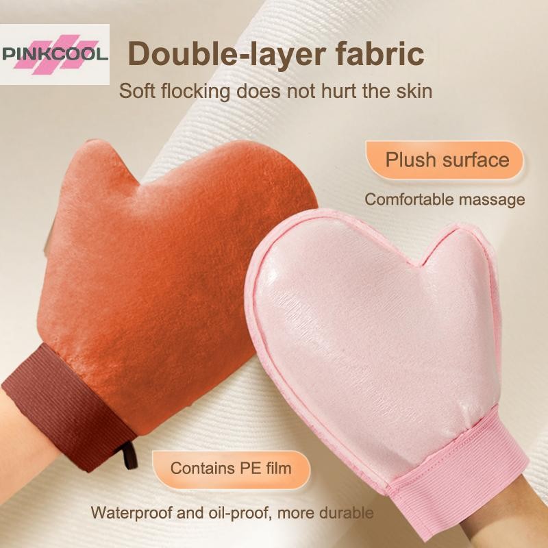 PINKCOOL Reusable Body Self-Tning Soft ถุงมือสองด้านโลชั่นถุงมือทําความสะอาดร่างกายป้องกันมือเหนียว Applicator Self Tan HOT