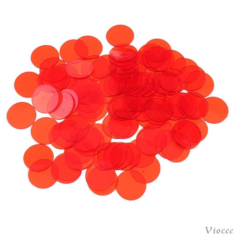 [Viocee] 100 ชิ้น Bingo Chips เหรียญนับสีโปร่งใส, เครื่องหมายเคาน์เตอร์เกมคณิตศาสตร์พลาสติก