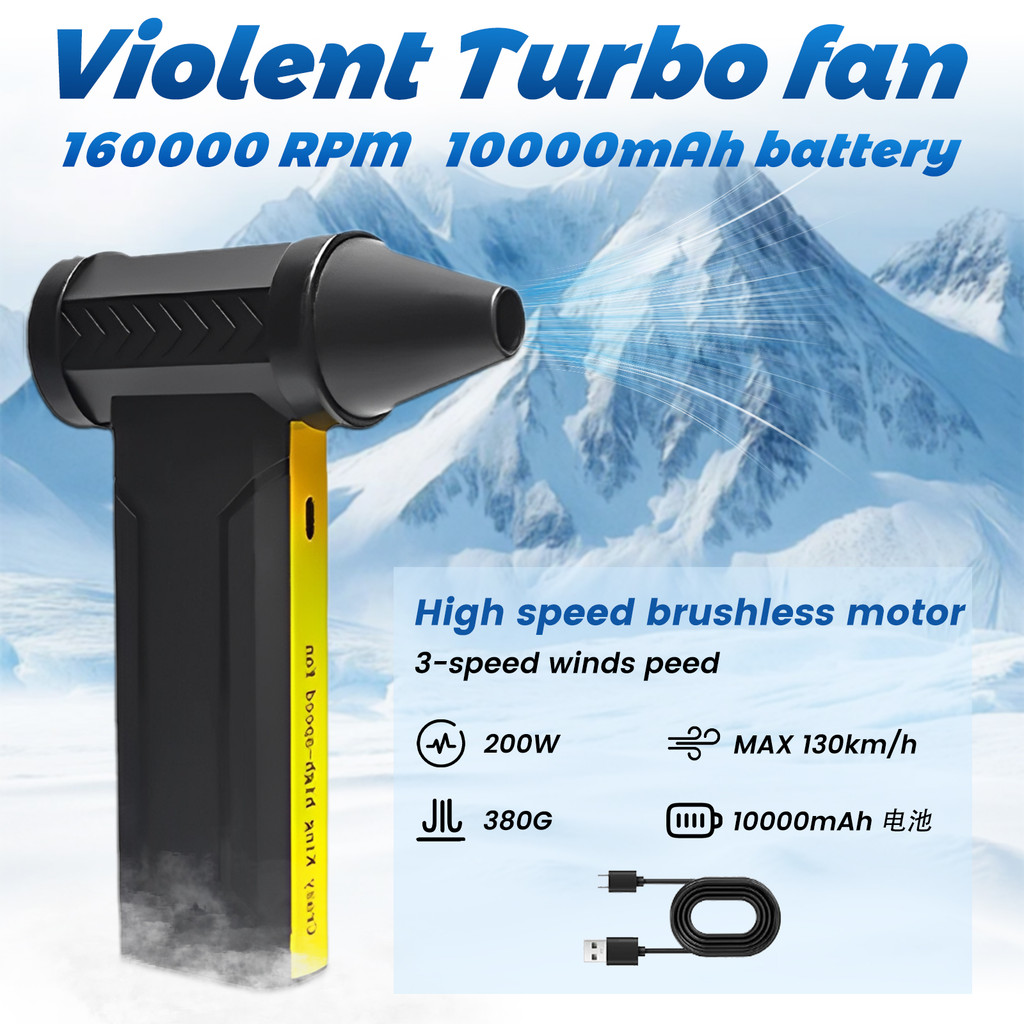 160000 RPM พัดลมรุนแรง 10000mAh แบตเตอรี่เครื่องเป่าลมไฟฟ้าไร้แปรงถ่านแบบพกพามือถือ USB ชาร์จโหมดพายุสี่โหมด