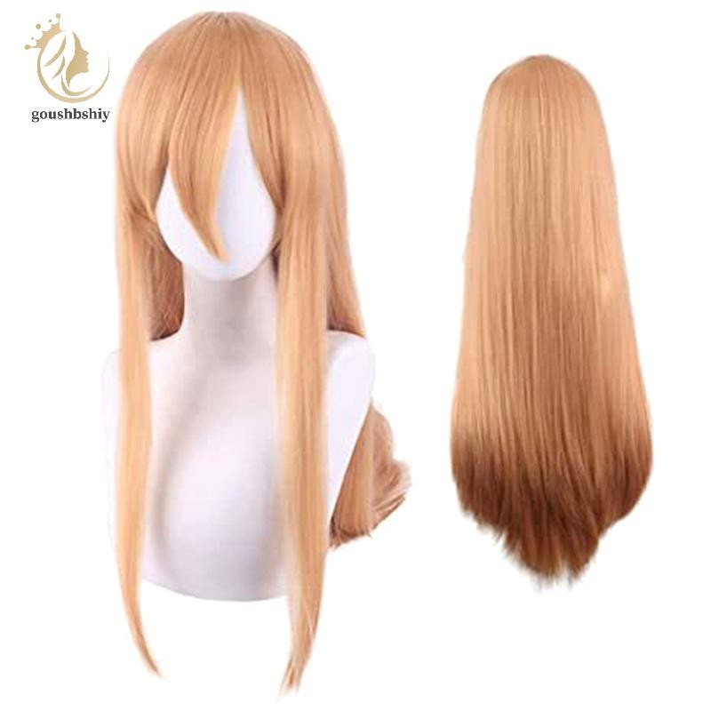[GOY] อะนิเมะ Makima คอสเพลย์วิกผมยาวสีส้ม Devils Horn Hairpins ความร้อนทนเส้นใยฟรีวิกผม Party Props