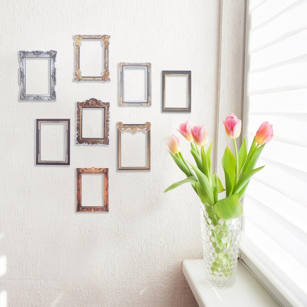 PRETYZOOM 8pcs Removable Peel and Stick Picture Frame Decals, Adhesive Photo Frame Stickers, Vintage