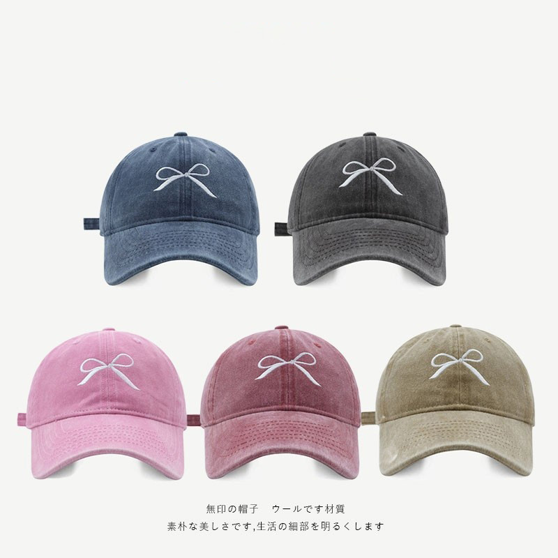หมวกแก็ป (ปักโบว์) หมวกเบสบอล แฟชั่นเกาหลี cotton cap หมวกเดินป่า จัดส่งที่รวดเร็ว COD