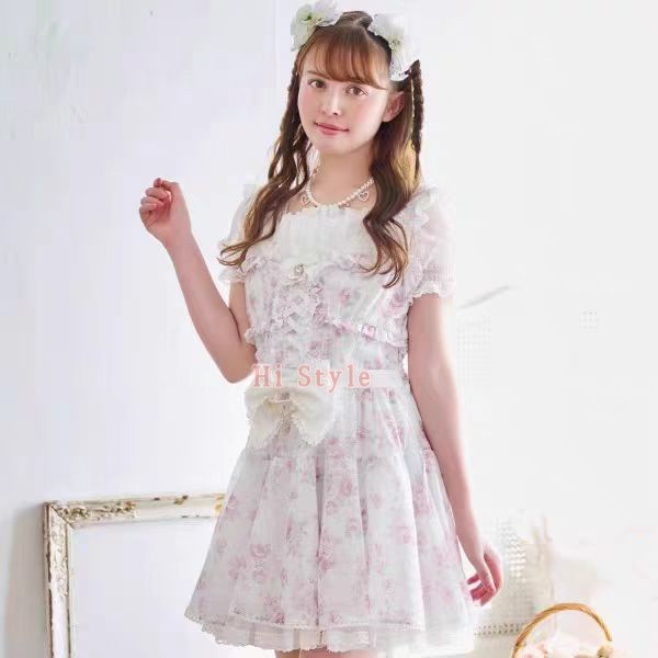 Lizlisa25 วันหยุด Jirai kei Lizlisa dupes ลูกไม้ Dearmylove Rose Ribbon Flower Knot Dress OP