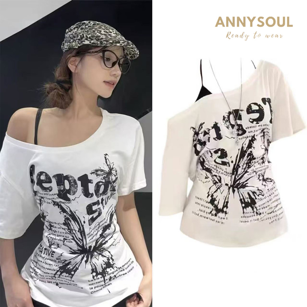 เสื้อยืดแขนสั้นพิมพ์ลาย สไตล์วินเทจ ใส่แล้วหวานน่ารัก