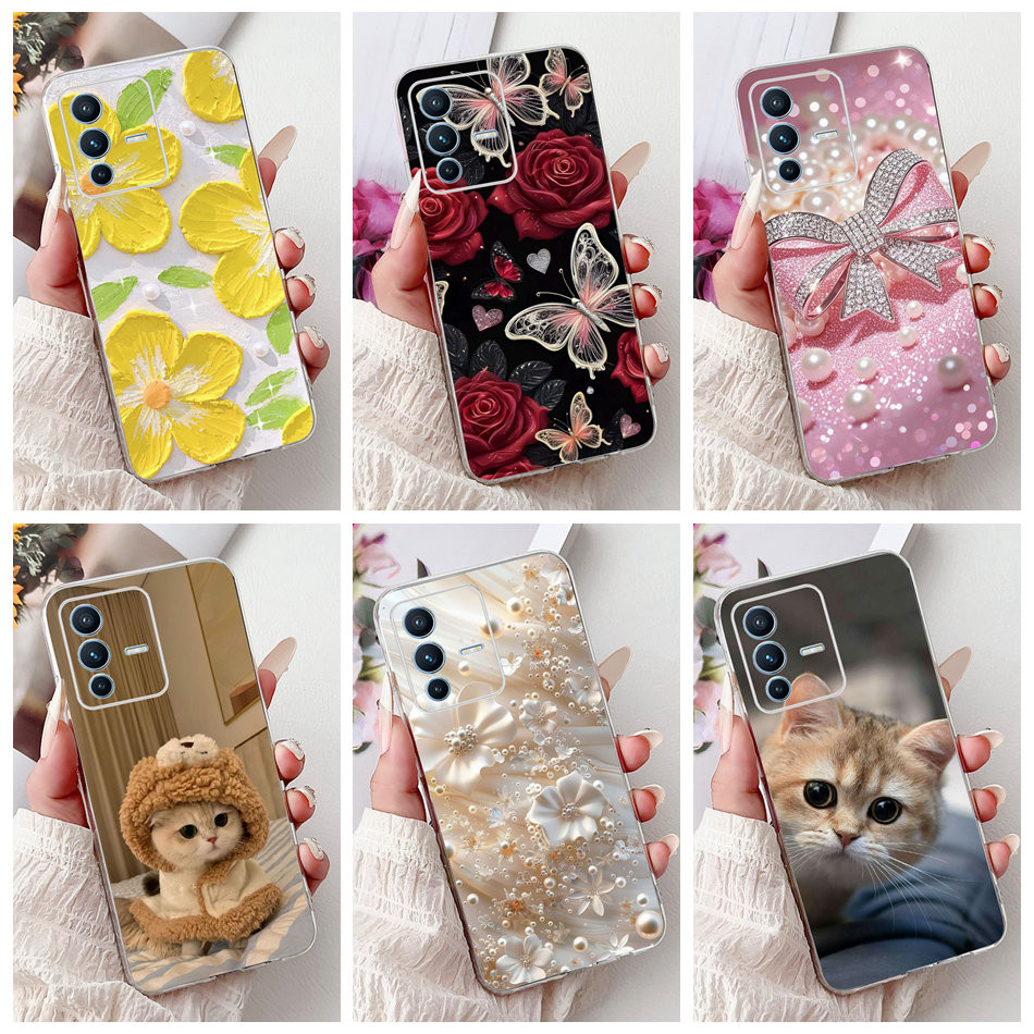 สําหรับ Vivo V23 5G V23 Pro V2130 V2132 ใหม่ Elegant ดอกไม้แมวภาพวาดปลอก VivoV23 V23Pro ซิลิโคนนุ่ม TPU เคสโทรศัพท์