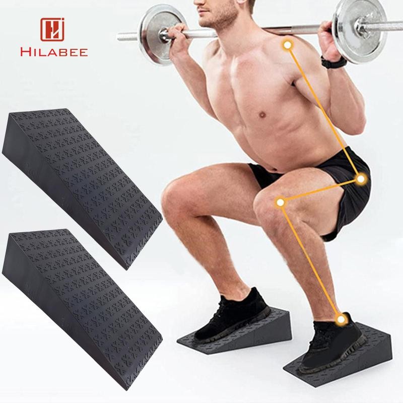 HILABEE 2x Squat Wedge Blocks เท้าเอียงสำหรับฝึกซ้อมการยกน้ำหนักและการบาลานซิ่งในฟิตเนส