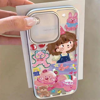 เคสไอโฟน 16 สำหรับ iPhone 13 15 11 12 14 Pro Max XR X XS MAX 15 7 16 8 Plus กราฟฟิตี้สุดสร้างสรรคสาวน้อยน่ารักหม