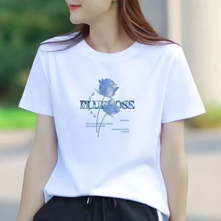 เสื้อยืดแขนสั้นสีขาวจากผ้าฝ้ายแท้ สวมใส่ง่ายและคล่องตัว เหมาะสำหรับฤดูร้อน