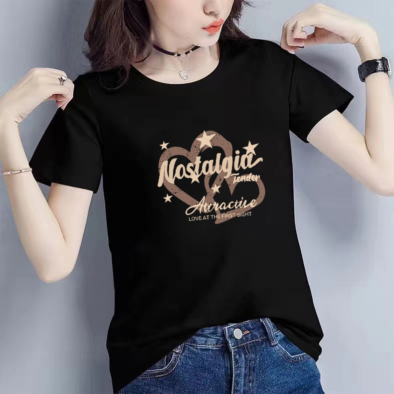 เสื้อยืดแขนสั้นผ้าฝ้ายสำหรับผู้หญิงแบบหลวม พิมพ์ลายแฟชันใหม่