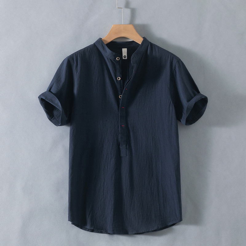 เสื้อยืดสไตล์จีน แขนสั้น สำหรับผู้ชาย ทำจากผ้าฝ้ายและลินิน ระบายอากาศได้ดี