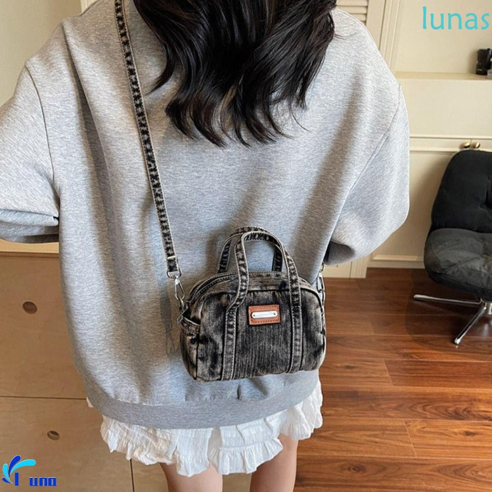LUNASOL Denim Canvas Bag กระเป๋าถือลายยีนส์สไตล์วินเทจ ใช้เป็นสายสะพายข้างได้ พกพาสะดวกสำหรับการช้อปปิ้งและดูแฟชั่น