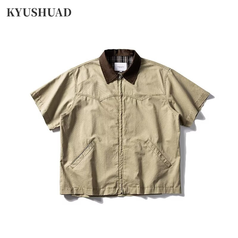 KYUSHUAD คิวชวด ใหม่เสื้อเชิ้ตผู้ชายเวอร์ชั่นเกาหลีย้อนยุคลําลองความรู้สึกระดับไฮเอนด์ล้างและสวมใส่ก
