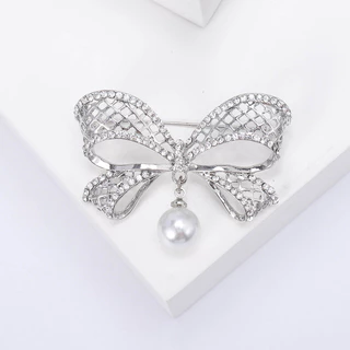 เข็มกลัด Hollow Bow สไตล์ All-Match Headscarf Pin เพชรสูงคุณภาพ ของขวัญพรีเมียม