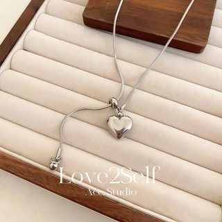 Love2selfX133 แฟชั่นรูปหัวใจผู้หญิงสร้อยคอจี้ Choker สแตนเลส Non Tarnish 70 ซม.ยาวดึงปรับสร้อยคอ