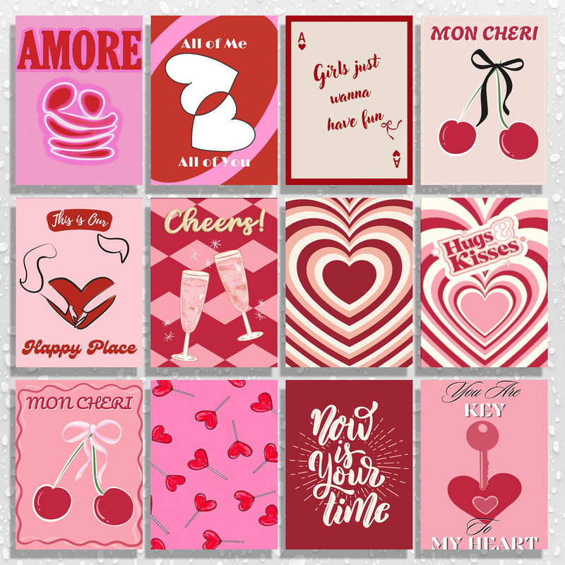 Pink Girly Room Decor,โปสเตอร์เตรียม,อินเทรนด์ Wall Art,Apartment Decor Aesthetic Wall Art,girly Dor