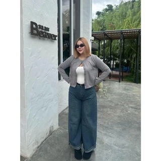 CiCi Plus+(A2717-1) เสื้อไหมพรมคาร์ดิแกนแขนยาวกระดุมหน้า มีหลากหลายสี สไตล์สาวอวบพลัสไซส์