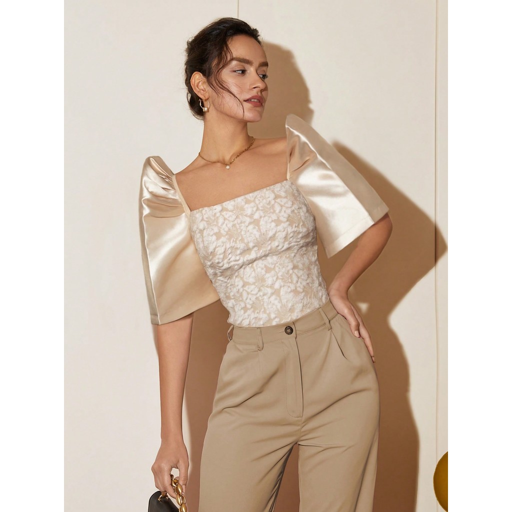 Amyenjoylife โมเดิร์น Filipiniana TOP เสื้อ Bolero Croptop Filipiniana โมเดิร์น Filipiniana TOP Elegant พัฟแขน