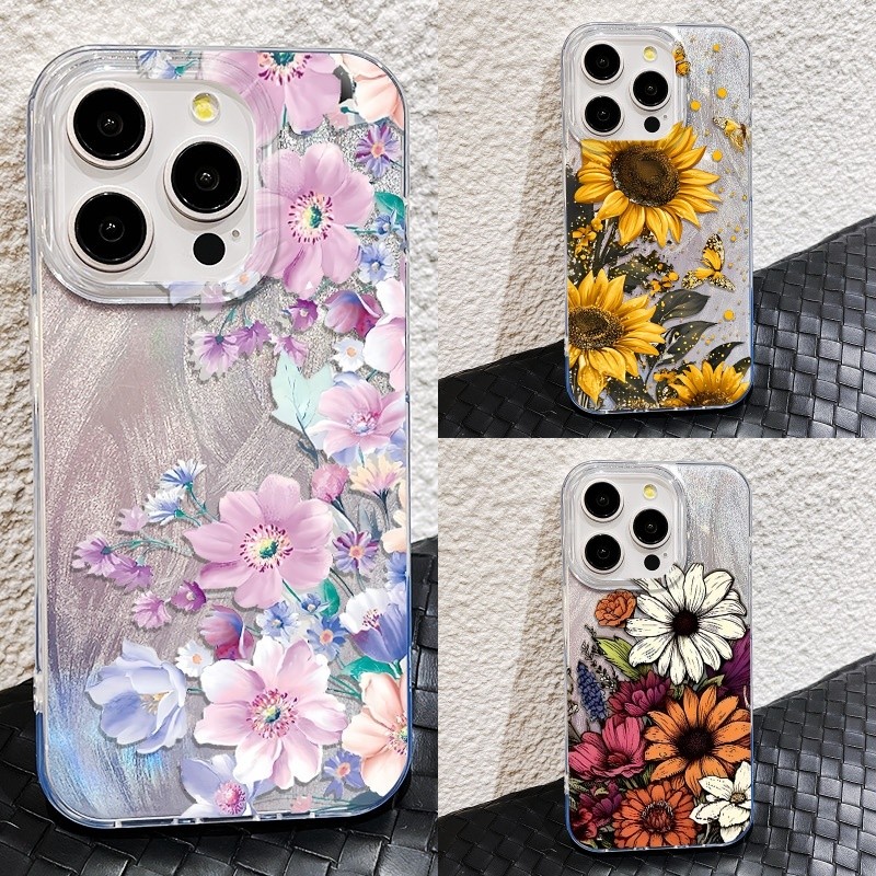 เคส สำหรับ Iphone 17 16 11 14 13 12 15 Pro Max XR X XS MAX 7 8 Plus AIR 16E หรูหราพรีเมี่ยมน่ารักลูกไม้ดอกไม้ซิลิโคนอ่อนนุ่มเคสโทรศัพท์