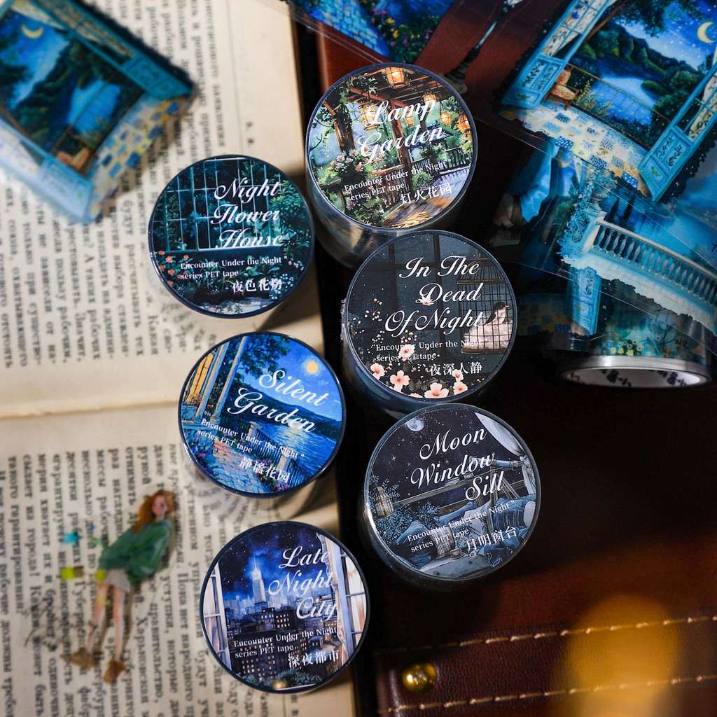 PET Washi เทปชุด Night House Washi เทปสําหรับ Journaling สมุดภาพสติกเกอร์ตกแต่งเทปสําหรับ Scrapbooking Bullet Journs Planner ศิลปะหัตถกรรม