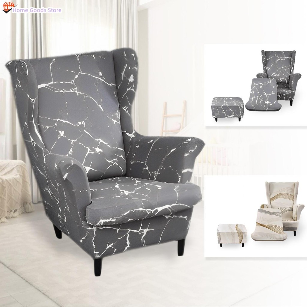 Wingback Chair Slipcover Stretch Wingback Chair Sofa Slipcover with Cushion Cover and Ottoman Cover 