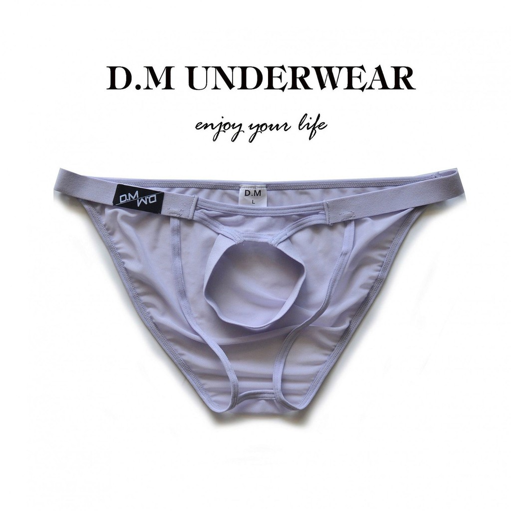 กางเกงในชายแบบสามเหลี่ยมต่ำ โปร่งใส สีน้ำเงินเข้ม มีลายตาข่ายสีทอง เหมาะสำหรับฤดูร้อน