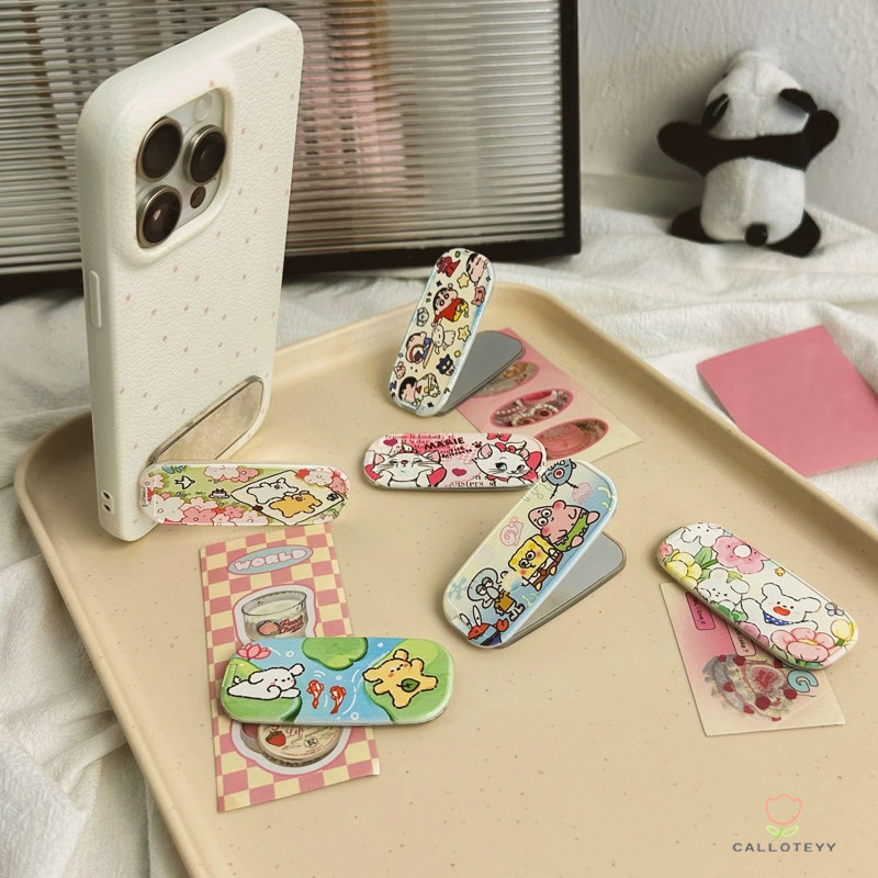 phone holderที่วางโทรศัพท์แบบพับได้ ที่วางโทรศัพท์กระจกแต่งหน้าพับได้ ขาตั้งโทรศัพท์พับ ได้ลายการ์ตูนน่ารักสร้าดสก์ท็อป