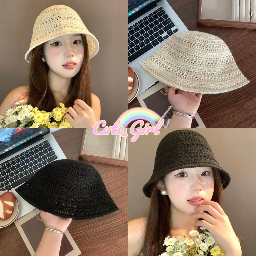 Cute_Girl   หมวกแฟชั่นผู้หญิง มีให้เลือก 3 สี การถักแบบโปร่ง มีสไตล์และเรียบง่าย หมวกบักเก็ตทอ ส่งไวจากไทย ราคา ถูกที่สุด ดีลบีเคเค