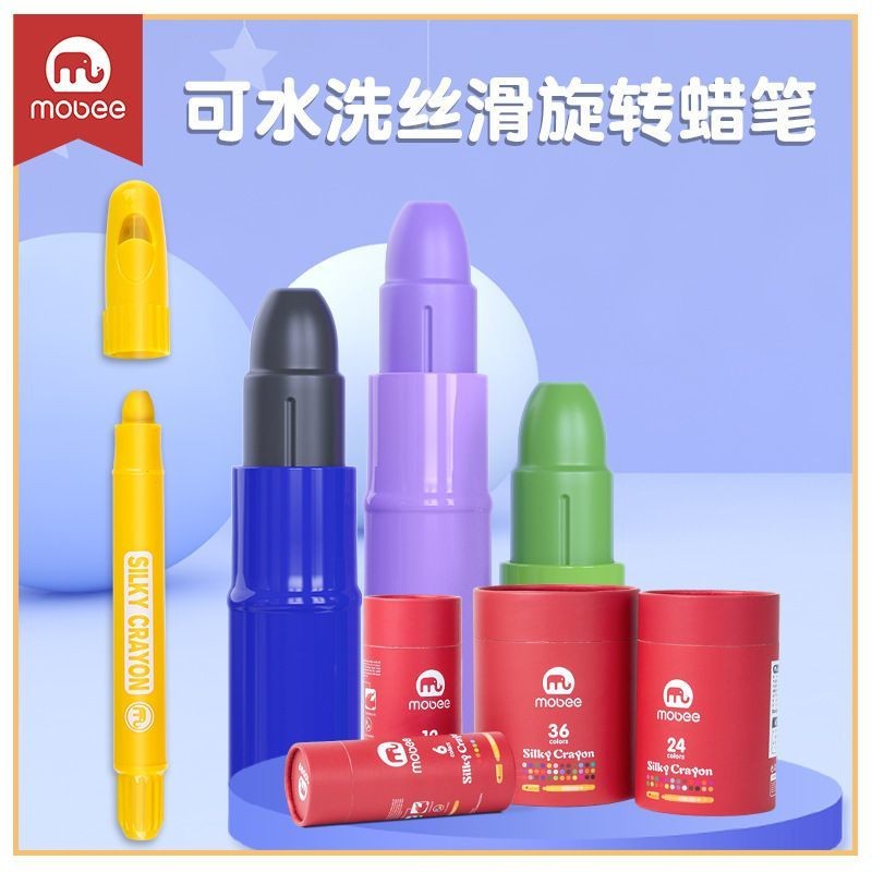 Crayon.mobee หมุน Silky Crayon ชุดน้ํามันพาสเทล 12/24/36 สีเด็กล้างทําความสะอาดได้ Barrels วัน 6 ของ