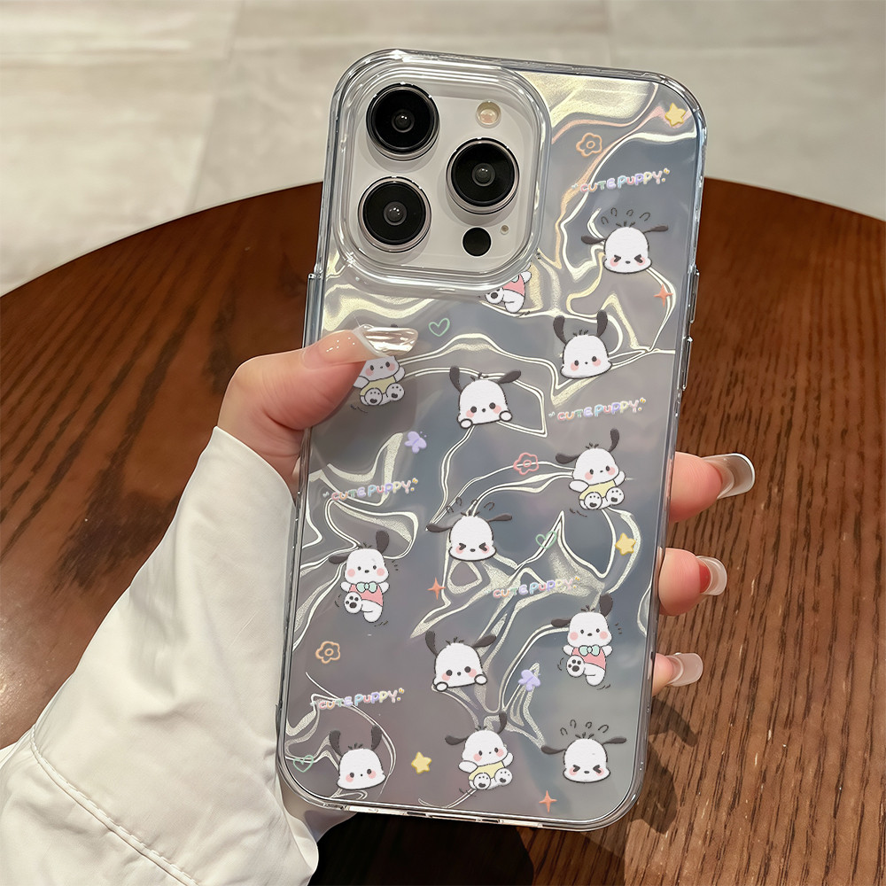 🦢 สำหรับ iPhone 11 13 14 15 12 PRO 7 8 14 15 Plus XR XS Max เคสโทรศัพท์ลายระลอกน้ำ ลายลูกสุนัขแสนน่ารักมีความสุขเต็มจอ
