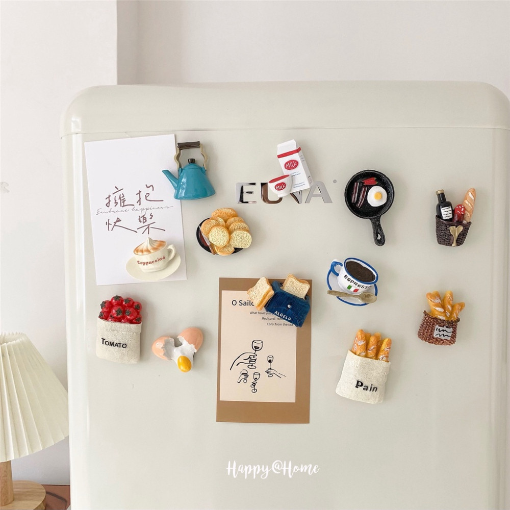 ขนมปัง กาแฟ อุปกรณ์ประกอบฉาก ตู้เย็น แม่เหล็ก ของสะสม Magnet แม่เหล็ก ติดตู้เย็นวงกลมสีน่ารัก อุปกรณ์ตกแต่งตู้