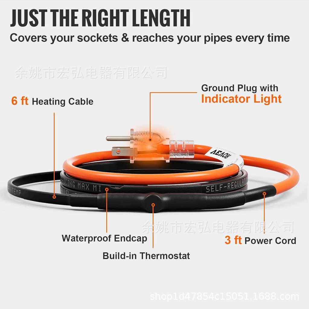 VEVOR สายทําความร้อนท่อปรับตัวเอง, 6 ฟุต 5W/ท่อเท้า Antifreeze เข็มขัดทําความร้อน