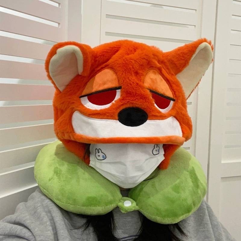 Cute Cartoon Judy Rabbit Nick Hooded U-Shaped Neck Pillow Nap Pillow Travel Plane with Hat U Pillow Female aBAm
