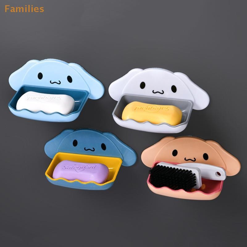 SANRIO ครอบครัว> ซานริโอ จานสบู่รูปปลาวาฬการ์ตูนติดผนังชั้นเก็บของสองชั้นสําหรับห้องน้ําอ่างล้างจานองค์กรเคาน์เตอร์ได้ดี