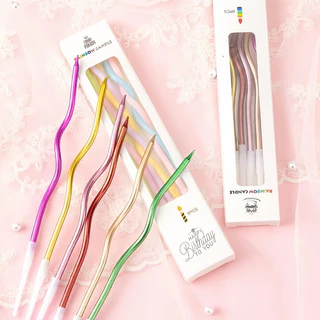 เทียนปักเค้กแบบเกลียวโค้ง Happy birthday เทียนวันเกิด เทียนปักเค้ก 6pcs