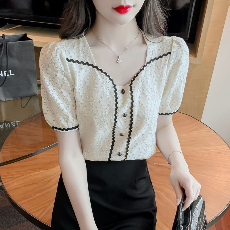 ส่งไวจากไทย⭐Summer⭐S-5XL  ชีฟองด้านบนแขนสั้นเสื้อยืดสั้นด้านบนผ้าฝ้ายบวกขนาดฤดูร้อนเกาหลีสุภาพสตรีสวยหลวม