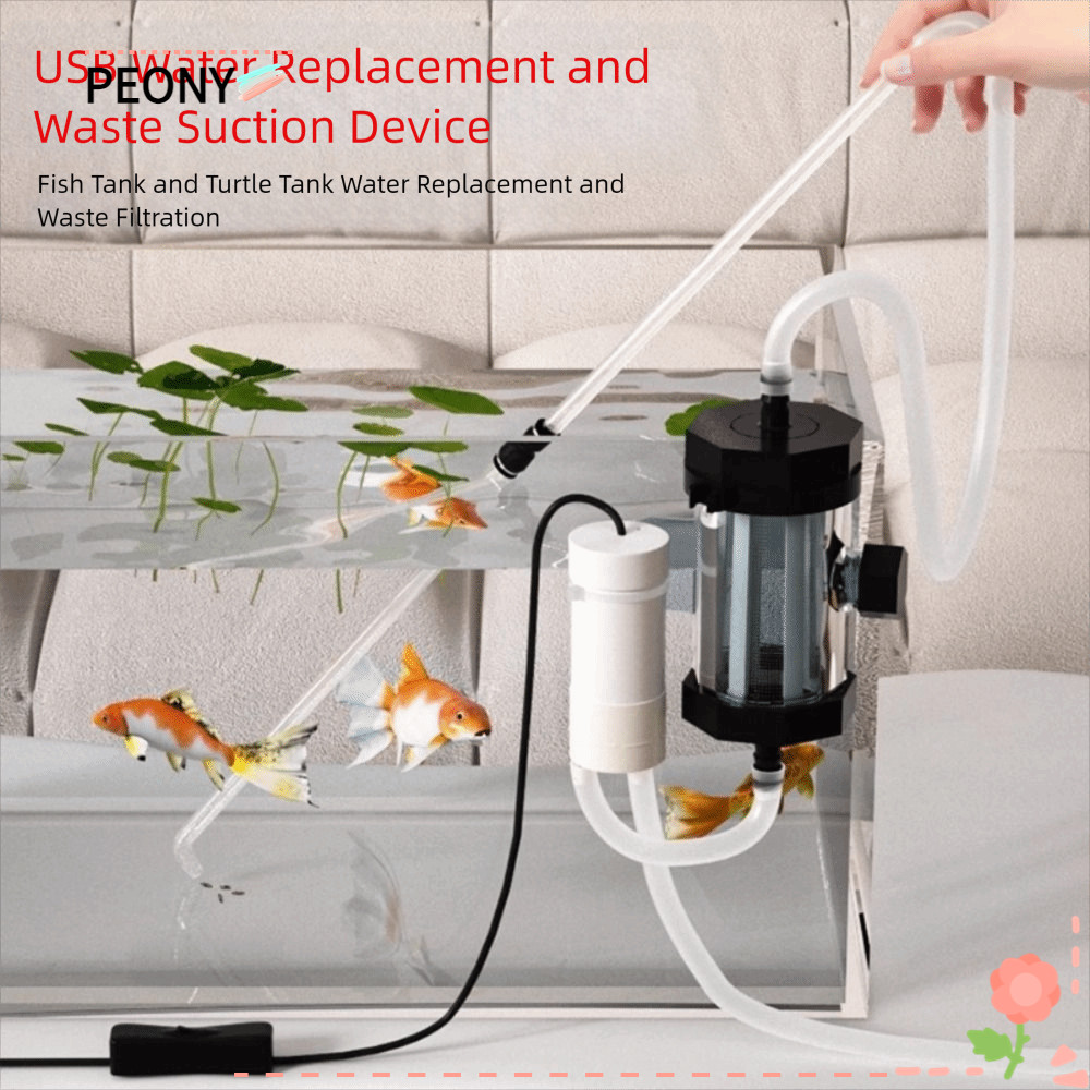 PEONYPAVILION เครื่องเปลี่ยนน้ําตู้ปลา, เสียงรบกวนต่ํา USB Powered เครื่องดูดฝุ่นกรวด, แบบพกพา 280GPH Aquarium ปั๊มสําหรับ Aquarium