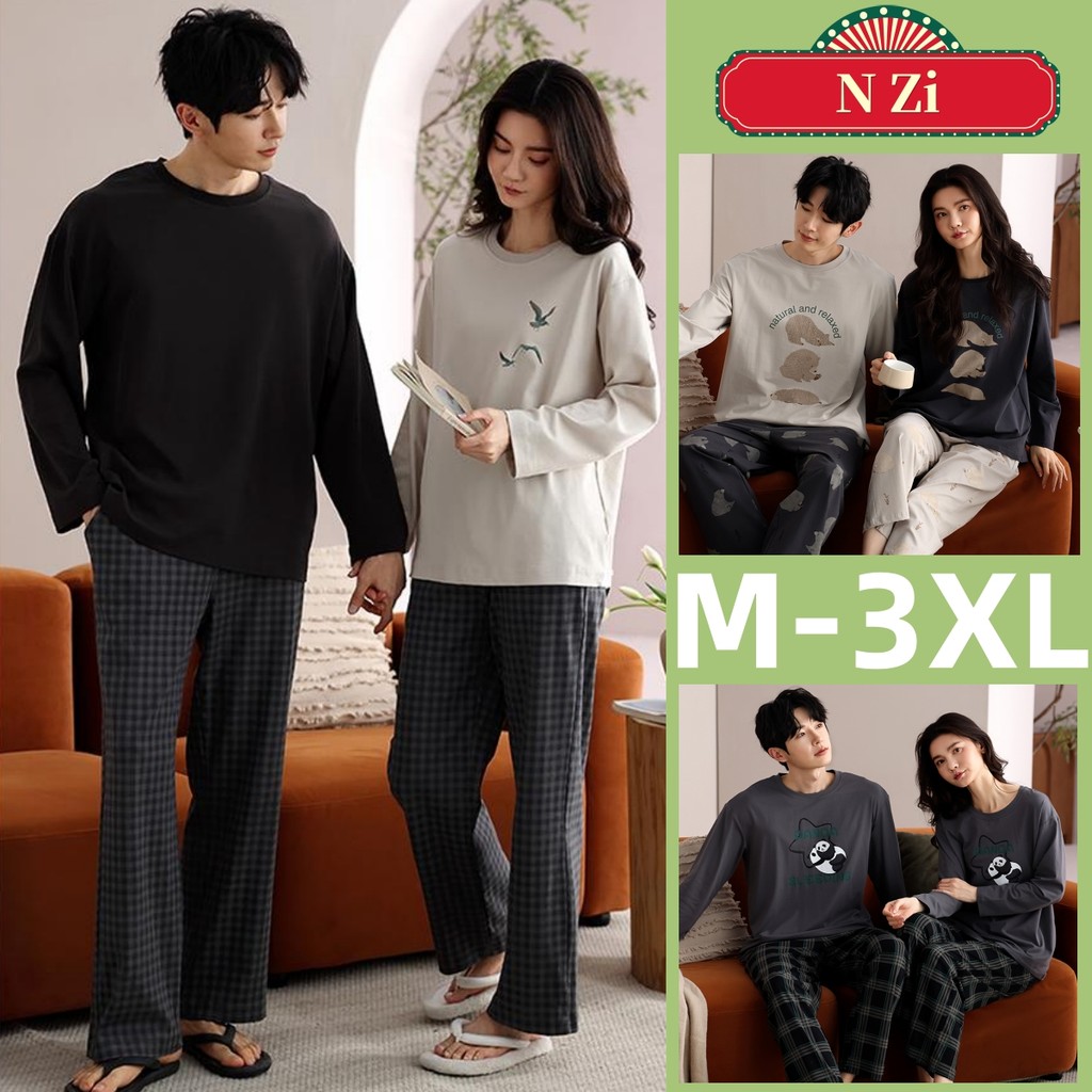 ชุดนอนผู้ชายผู้หญิงผ้าฝ้าย 100% ชุดนอนคู่ชุดฤดูใบไม้ร่วงแขนยาวชุดนอนผู้หญิงผู้ชาย Plus ขนาดสวมใส่ Night สวมใส่