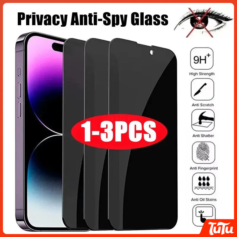 TuTu 1-3 ชิ้น Anti-Spy ความเป็นส่วนตัวคลุมทั้งหมดกระจกนิรภัยสําหรับ iPhone 16 14 13 12 11 15 Pro Max XR X XS 7 8 14 15 16 Plus SE Anti-Spy ความเป็นส่วนตัวกระจกนิรภัยป้องกันหน้าจอ