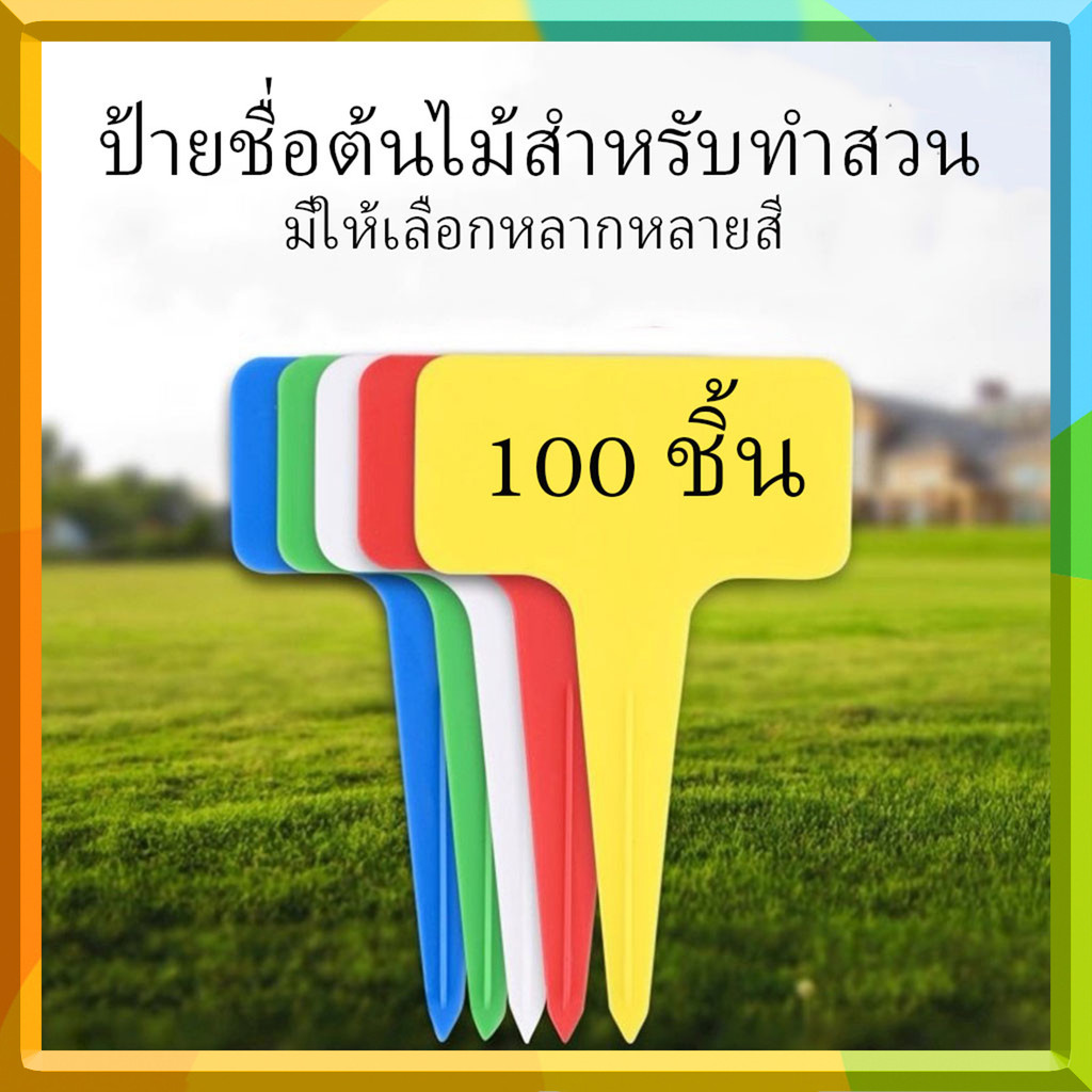 100ชิ้น ป้ายชื่อพืชสวนรูปตัวที | ป้ายพลาสติกหนากันน้ำ | สำหรับกระถางและแปลงปลูก