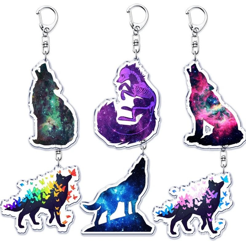 Fantasy Space Galaxy Wolf พวงกุญแจสําหรับอุปกรณ์เสริมกระเป๋าจี้พวงกุญแจแฟนของขวัญ
