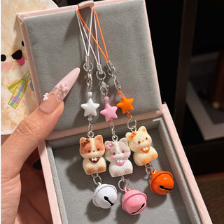 Y2K สไตล์หลายสีสยามแมวพวงกุญแจ - Star Bell Design Kawaii การ์ตูนสัตว์โทรศัพท์กระเป๋าเป้สะพายหลังจี้อุปกรณ์เสริมAnti-Lost