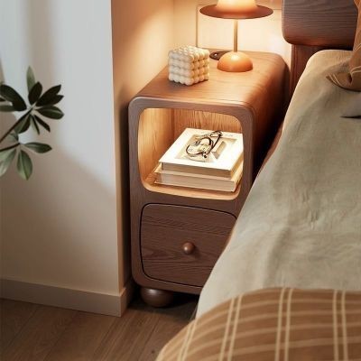 Solid wood bedside table small bedroom bedside table super simple sandwich shelf small narrow edge s