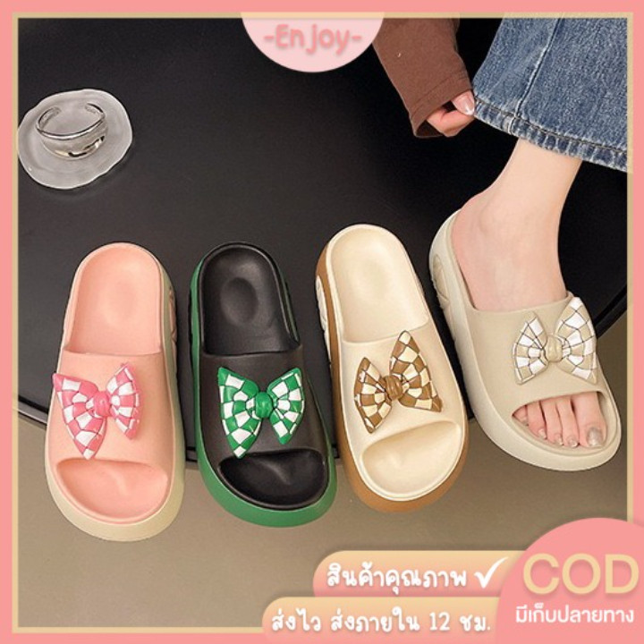 🍓EnJoy🍓พร้อมส่ง (LT-919A) รองเท้าแตะผู้หญิง ตกแต่งโบว์ แฟชั่นน่ารัก พื้นหนา น้ำหนักเบา มีให้เลือกหลากหลายสี