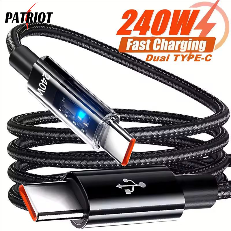 [AUTO&3C]สาย Type-C ชาร์จเร็ว 240W ถักไนลอน, USB-C ถึง USB-C การออกแบบโปร่งใสแกนทองแดงที่ทนทานสําหรับสมาร์ทโฟน/แท็บเล็ต
