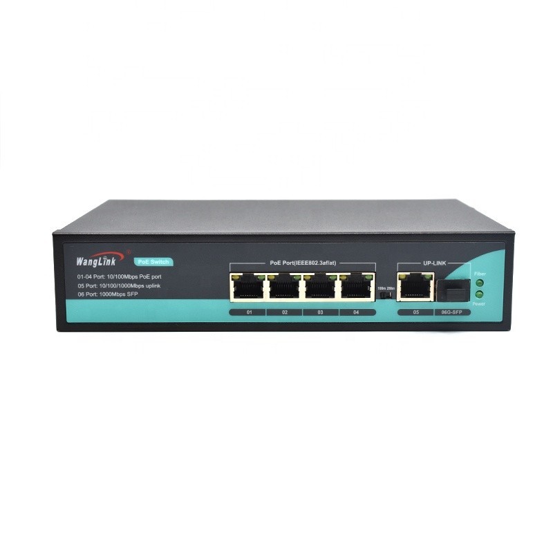 Wanglink-WOR-SL411P POE Switch สําหรับ Cameraip, 4-Port POE, 1.25G Gigabit, SFP Fiber Slot, 1000Mbps